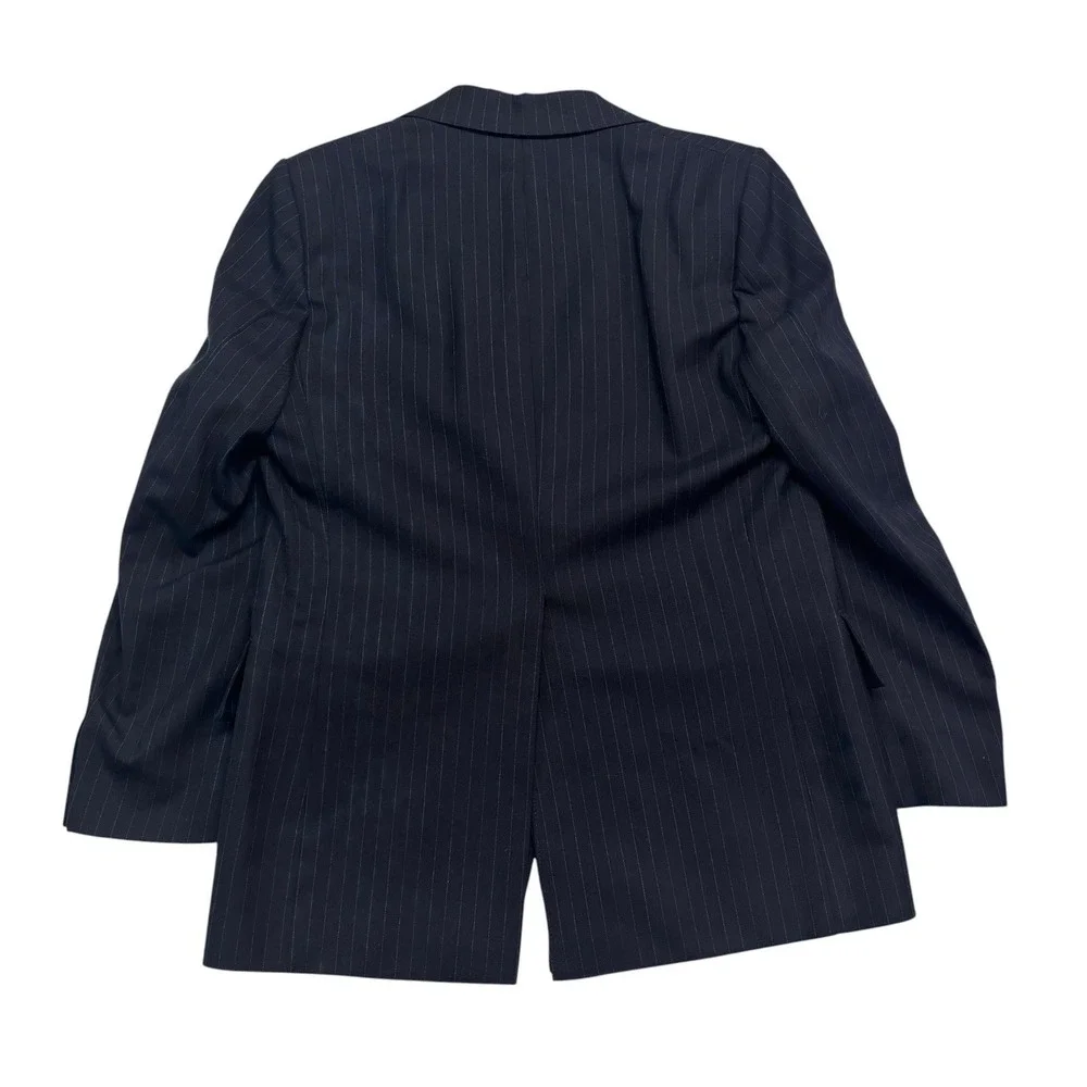 vtg 70s Navy Blue Pinstripe 40R 36x32 3pc Pant Suit Vest Wool USA Flare Leg